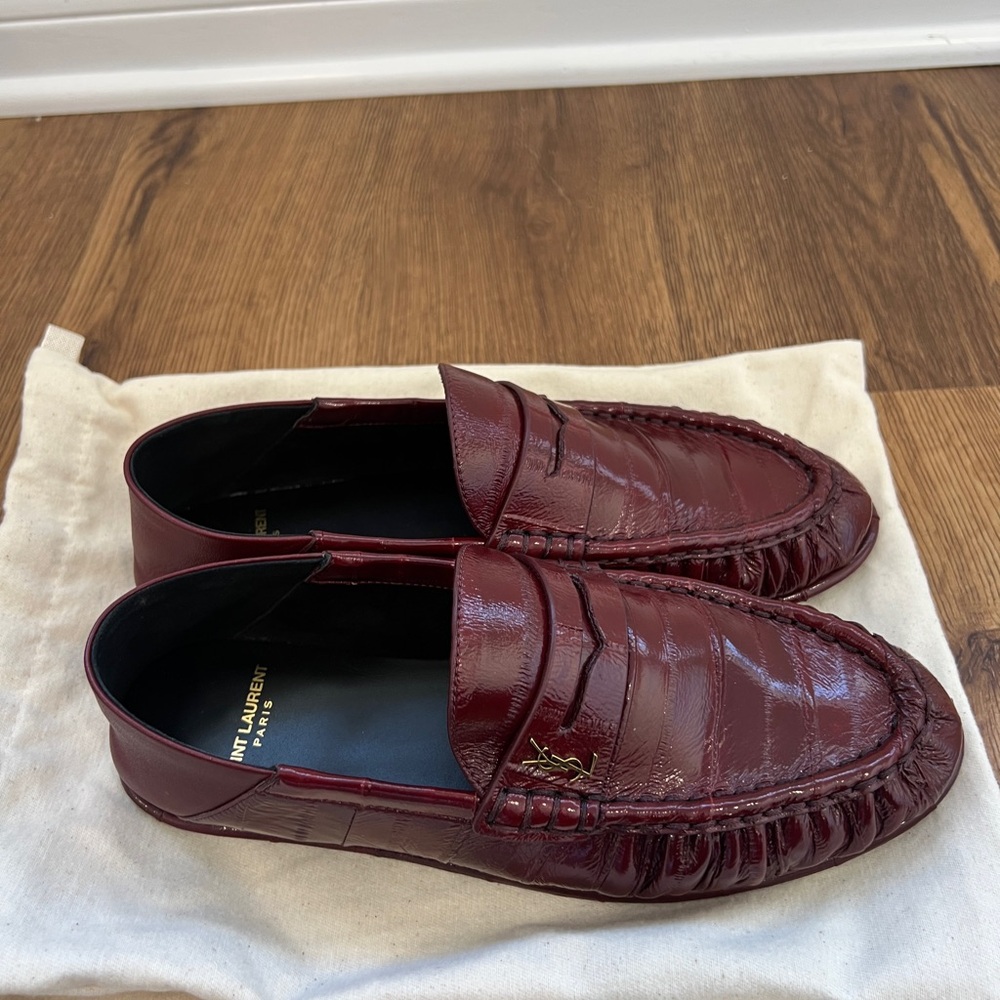 YSL SAINT LAURENT | Le Loafer Foldable Collapsible Heel Glossed Burgundy Eel 39
